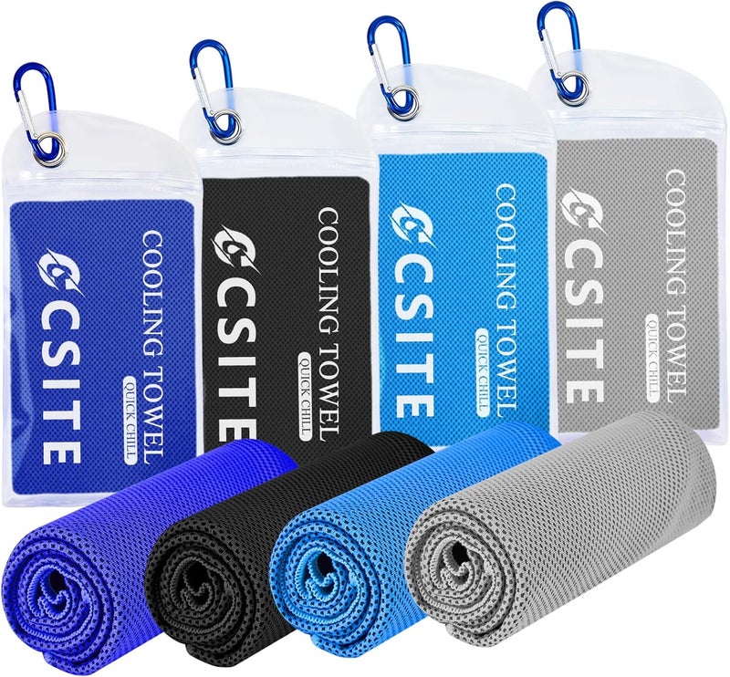 CASITE Cooling Towels for Neck and Face - 4 Pack 47x12 Inch Ice Cold Microfiber Towels, Soft & Breathable Cooling Towel for Hot Weather, Sports, Yoga, Workout, Running, Golf, Camping - Image 1